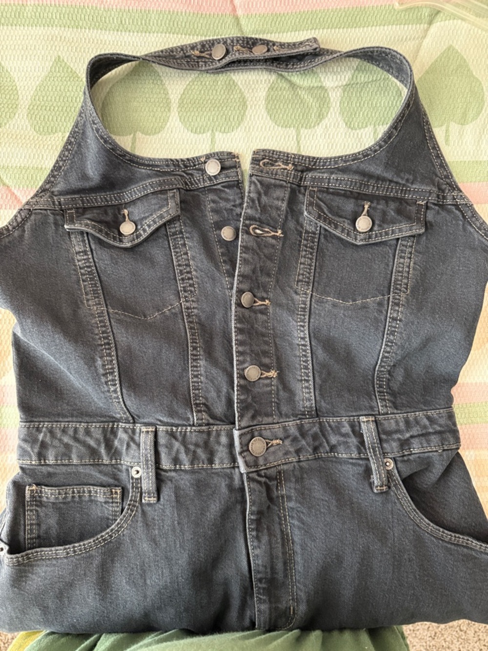 Universal Thread Black Denim Overall Dress with Contrast Stitching - Picture 4 of 5